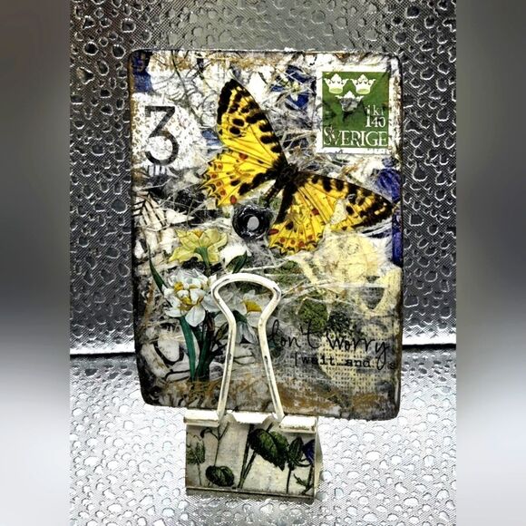 "5/$25" Butterfly Summertime Artist Trading Card ATC W/Altered Binder Clip Stand - Picture 1 of 9